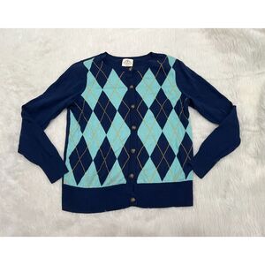 St. John's Bay knit Blue Argyle Cardigan Sweaters for Women button down sz M